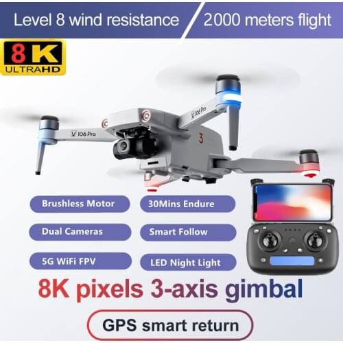 GPS Smart Follow Brushless RC Drone 3-Axis Anti-Shake Gimbal 8K HD Dual Lens EIS Camera 2000M Flight 30Mins Flying RC Quadcopter