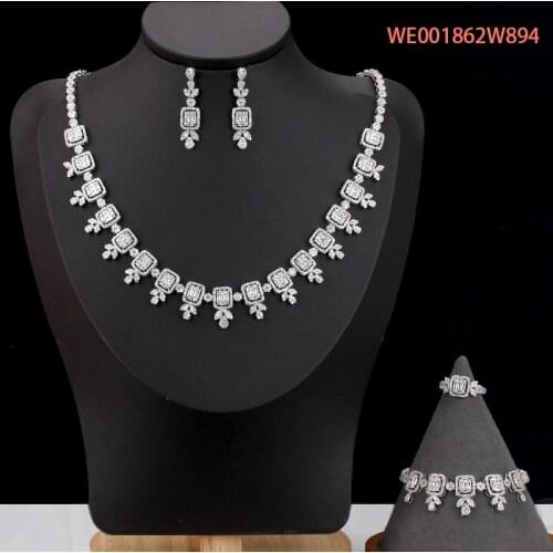 BrideTalk Luxury wedding Cubic Zirconia tassel necklace ,drop earrings ,bracelet and ring 4pcs dubai full jewelry sets for Women