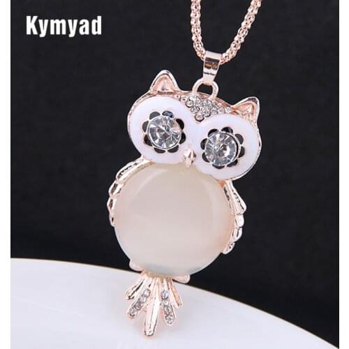 Kymyad Long Necklace Women Sweater Chain Necklaces Crystal Owl Pendant Necklaces Bijoux Femme Dress Cloths Accessories
