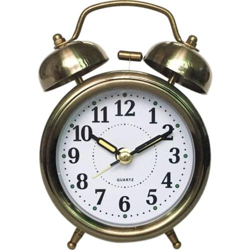 Double bell alarm clock in bronze / copper Bell alarm clock Noiseless quartz