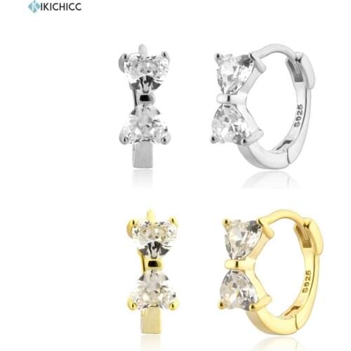 KIKICHICC 925 Sterling Silver Gold Bowknot Huggies Piercing Hoop 9mm Slim Women Clips Fashion Rock Punk Gift Luxury Jewelry Gift