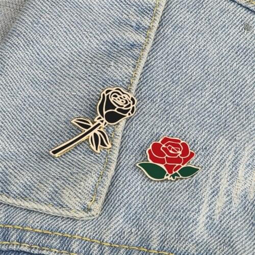 Pretty Flower Badge Red Black Rose Enamel Pins Metal Fashion Brooches Valentines gift For Girlfriend Backpack Lapel Hat Jewelry