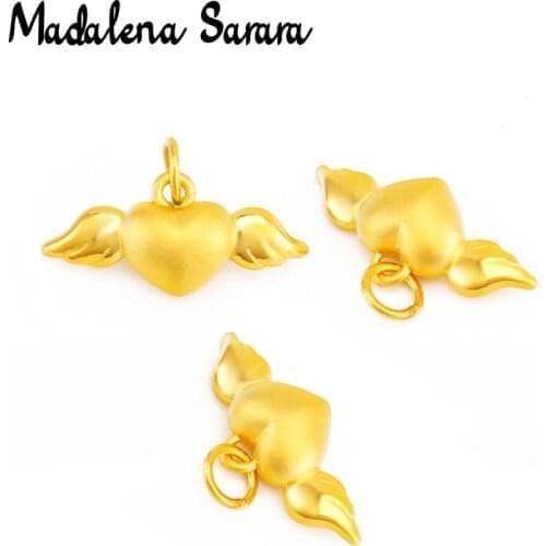 MADALENA SARARA Pure Gold Fly Heart Pendant 24k Pure Gold Pendant Small Angle Swing Women Necklace