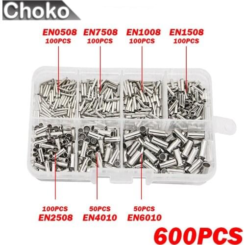 600Pcs Tin-coated Copper Uninsulated Crimp Terminal 0.5mm2-6.0mm2 Bootlace Ferrules Cord End Electrical Wire Cable Connector