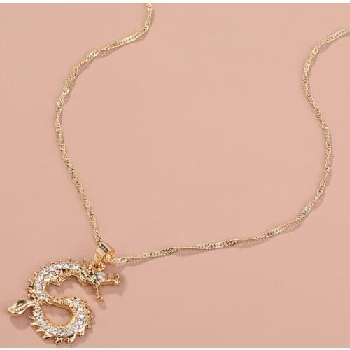 Minar Ethnic Bling Rhinestones Twist Dragon Pendant Necklaces for Women Gold Color Metallic Twisted Animal Chokers Necklace 2021