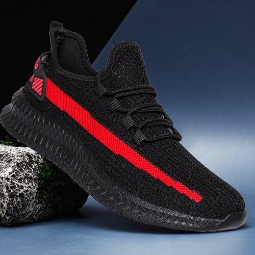 New men sneakers light casual shoes fashion large size 47 black and red breathable summer mesh fly woven trend factory shoes