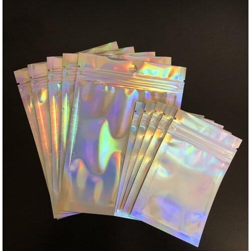10pcs Eyelashe Package In Bulk Holographic Laser Zip Lock Bag Necklace Storage Sticker Wholesale Jewelry Bag Gift Packaging