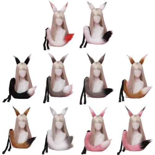 Cosplay Furry Ear Hairpin Tail Set Long Fur Kawaii Hair Props Halloween Costume