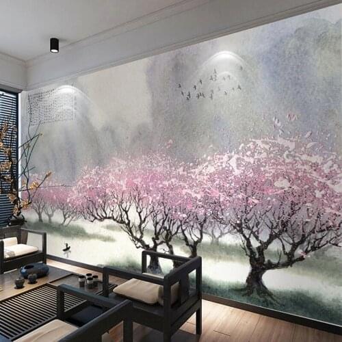 Custom Mural Wallpaper Chinese Style 3D Beautiful Oil Painting Peach Blossom Forest Flower Fresco Living Room Bedroom Home Decor