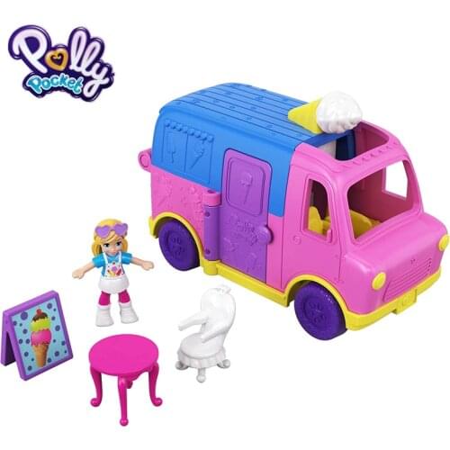 Polly Pocket Pollyville Ice Cream Truck Toy Box with Mini Accessories Polly Pocket World Mini Treasure Doll for Girl GGC40
