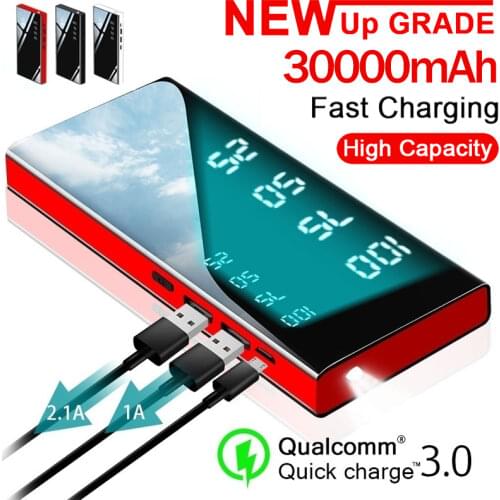 30000mAh LED Digital Display Portable Charger External Battery Suitable for iPhone and Android USB Power Bank Mini Poverbank