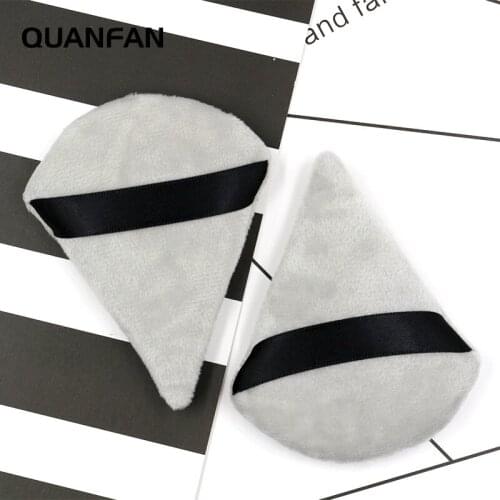 QUANFAN 2pcs Cotton Triangular Cosmetic Puff Soft Wet Dry Use Foundation Mini Makeup Sponge Makeup Tools Wash Face Cleaning Pad