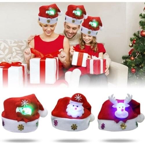 LED Christmas Hat Santa Claus Reindeer Snowman Xmas Gifts Cap Light Up Cap Warm Hat for Kids Adult Xmas Gift New Year Navidad