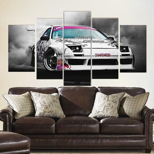 Modern HD Printed Canvas Paintings 5 Pieces Wall Art Modular Pictures Home Decor Japanese Sports Car Racing Smoke Posters