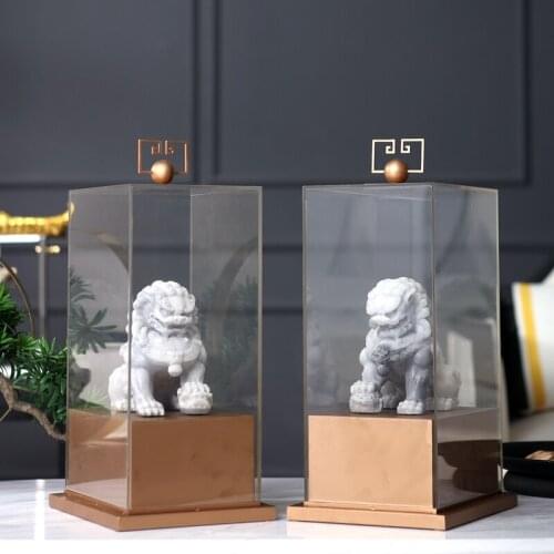 Sandstone Lion Statue Unicorn Town House Decor With Acrylic Cover Home Room Hotel Luxtry Desktop Brass Soft Decor Furnishings