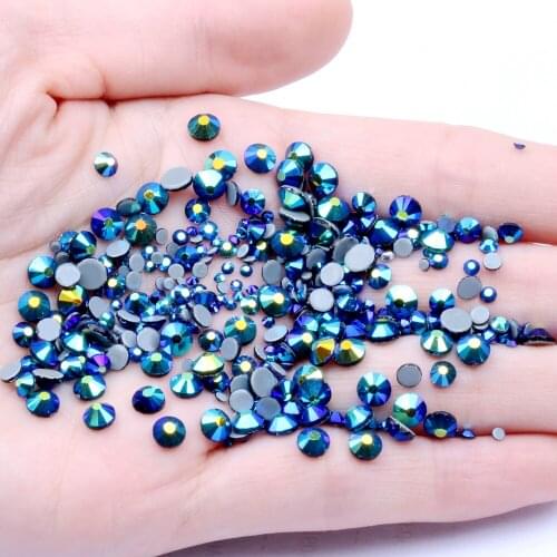 Jet AB Color Hotfix Strass Rhinestones Imitation Round Flatback Iron On Glass Crystals And Stones Appliques Jewelry Decorations