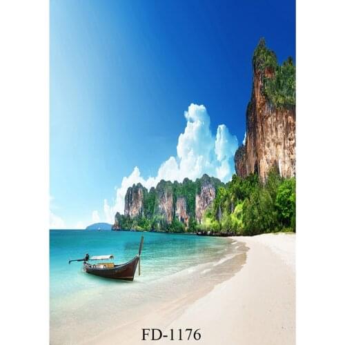 Sea Boat Coast With Mountains Vinyl Background For Fond Photograph Wedding Child Baby Shower New Born Cloth Photo Backdrop