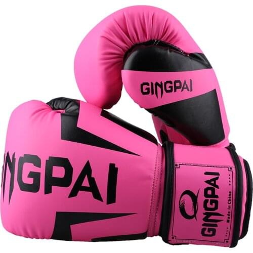 GINGPAI Good Quality Pink Adult Kids Kick Boxing Gloves Muay Thai Training Fighting Sandbag Men Women Grappling MMA Boxing Mitts