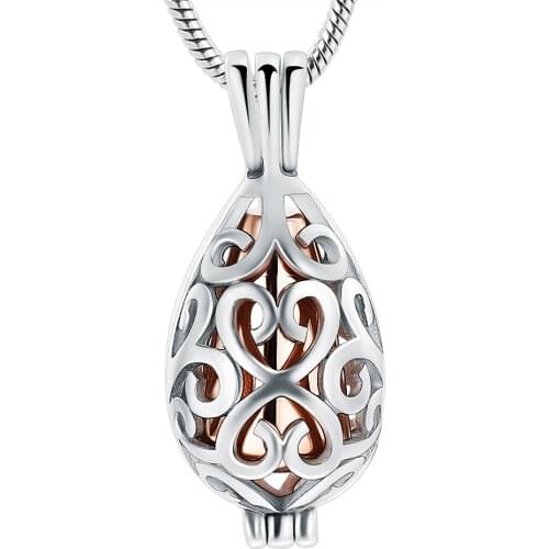 JJ001 Cremation Jewelry for Neckalce Hollow Teardrop Stainless Steel Memorial Locket Necklace With Gold Of Loved Ones Keepsake