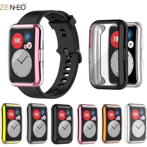 TPU Full Screen Glass Protector Case Shell Edge Frame For Huawei Watch Fit Strap Band Protective Film Strap For Huawei fit