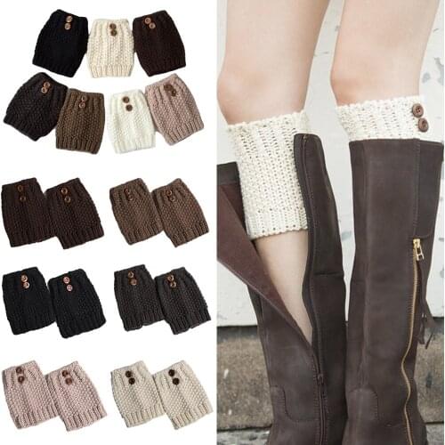 Women Knitted Boot Cuffs Short Socks Winter Warm Leg Warmers Thick Button Socks SCKMX0050