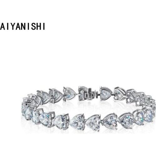 AIYANISHI 925 Sterling Silver Heart tennis bangle bracelet for women wedding Fine Jewelry tennis bracelets christmas gifts