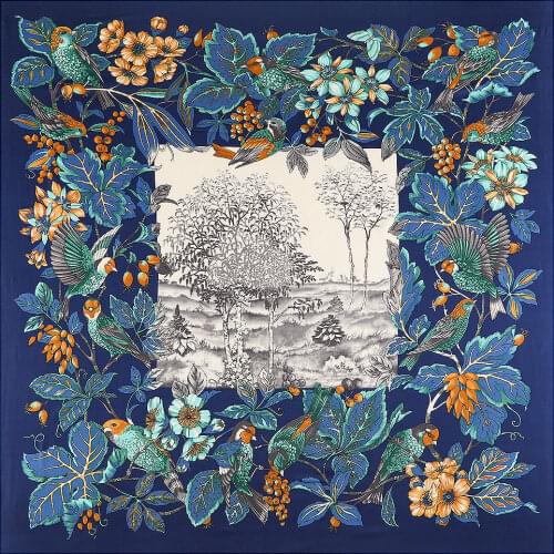 100% Twill Silk Women Square Scarf 130*130 cm Europe Flower Print Square Scarves Wraps Gift Fashion Brand Luxury Large Shawl