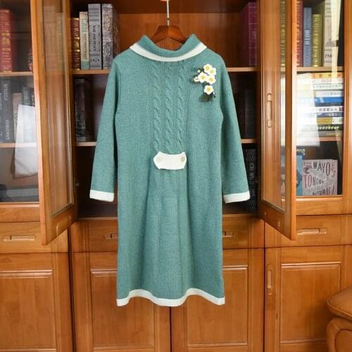 Spring Autumn Womens High Quality 82% Wool knitted dress Hot Fashion soft warm women Dress C662