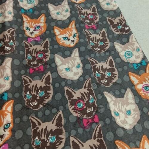 100% Plain Cotton viaPhil Polka Dot Colorful Cat Head Fabric Patchwork Cloth Dress Home Decor 50x70cm