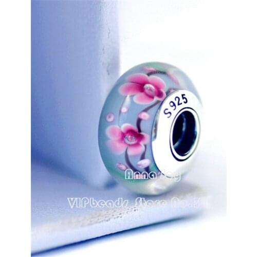 2018 Autumn cherry blossoms around the branch Murano Glass Charm Beads Fits All European DIY Jewelry Charms Bracelets ZS390