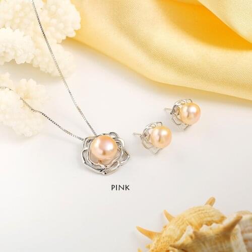 2019 fashion big flower 925 sterling silver jewelry sets pendant & necklace 925 silver chain for women pearl jewelry set on sale