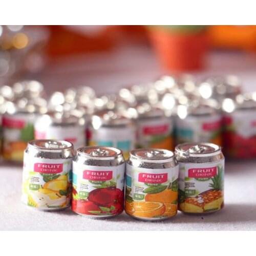 4pcs 1/12 Cute Miniature Dollhouse Fruit Drink Can Bottle Pretend Play Food Doll House Accessories