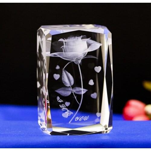 8CM Rectangular Crystal Miniatures Crystal 3D Laser Engraved Quartz Glass Rectangular Home Decoration Accessories Gifts