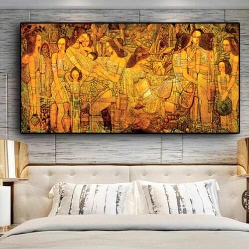 Abstract Gold Traditional Chinese Portrait Canvas Painting Posters and Prints Scandinavian Art Wall Picture for Living Room