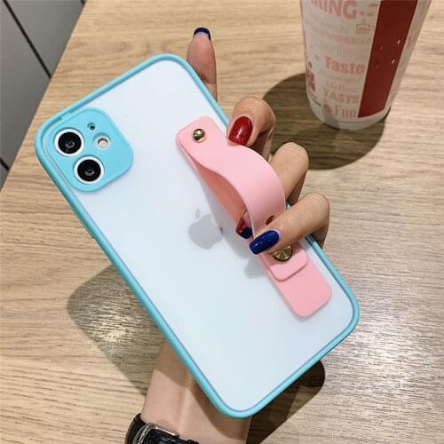 Wrist Strap Camera Protection Phone Case For iPhone 12 11Pro Max XR XS Max X 7 8 Plus Transparent Hard Shockproof Bumper Cover