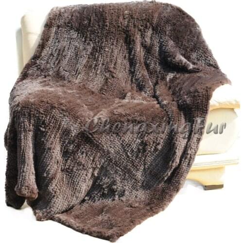 CX-D-95B 122X183CM Custom Hand Made Rex Rabbit Fur Knitted Fur Throw/Fur Blanket