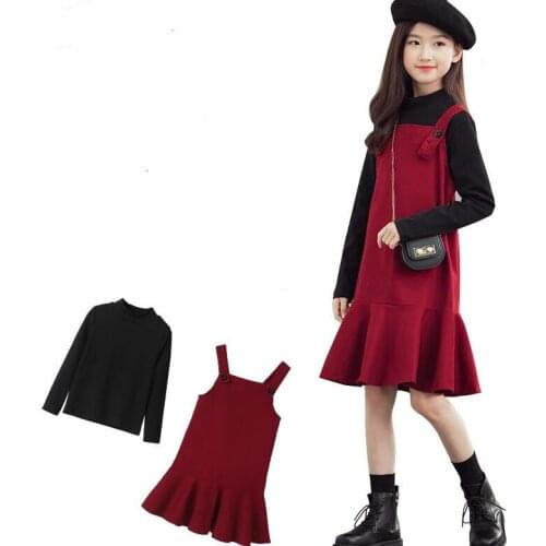 Kids Girls Clothes Set Cotton Long Sleeve T-shirts Ruffles Dresses 2 Pcs Sets Girls Autumn Clothes Casual Girl Outfit Teenage