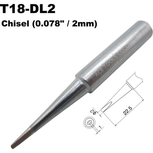 T18-DL2 Soldering Tip Long Chisel 2.0mm 0.078" Fit HAKKO FX-888 FX-888D FX-8801 FX-600 Lead Free Iron Bit Nozzle Handle Pencil