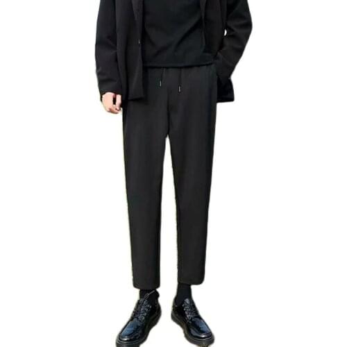 Mens straight leg pants casual pants solid color elastic waist loose Japanese casual pants