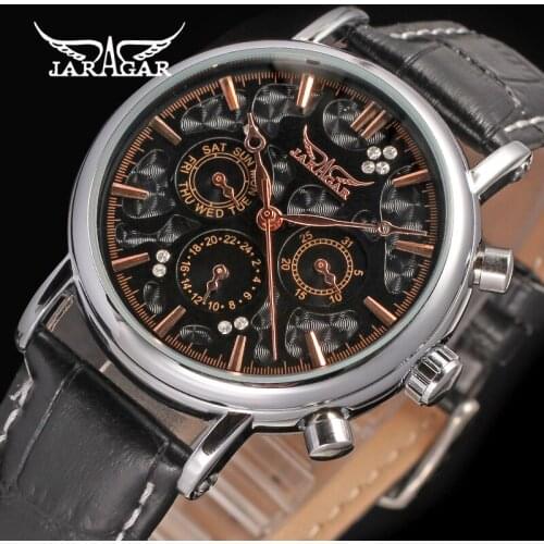 Classic 6 Hands 24 Hours Day Week Function Genuine leather strap Jargar relojes de hombre luxury watch gift box /JAG6348M3S1