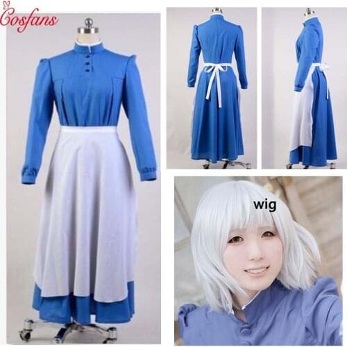 2019 Arrival Howls Moving Castle Sophie Hatter Cosplay Costume Dress For Party Costume Halloween Maid Cosplay Costume and wig