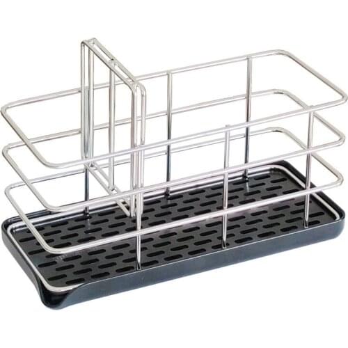 Kitchen Sink Caddy Organizer Stainless Steel Sponge Soap Brush Holder with Drain Pan Kitchen Drying Rack Organizer