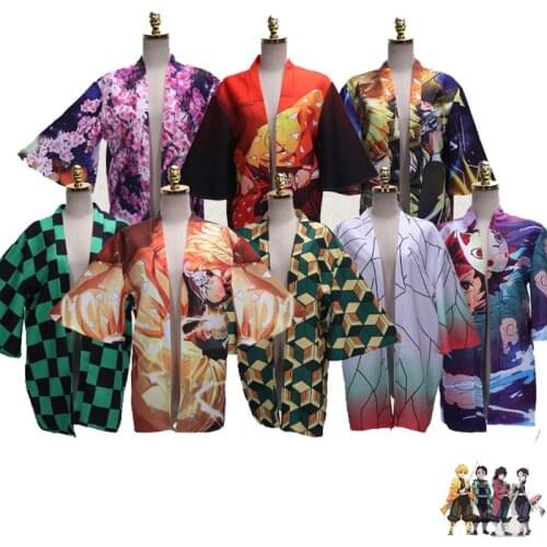 Anime Demon Slayer Kimetsu No Yaiba Kamado Tanjirou Agatsuma Zenitsu Unisex Girl Swimsuit Kids Cloak Kimono Haori Yukata Cosplay