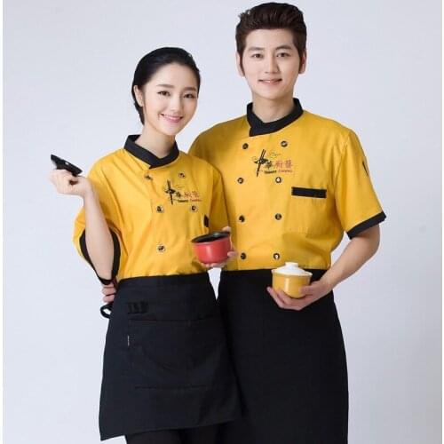 Summer Chef Dress Short-sleeved Hotel Hotel Kitchen Chef Long Black Chest Embroidered Overalls Summer Clothes B-6150