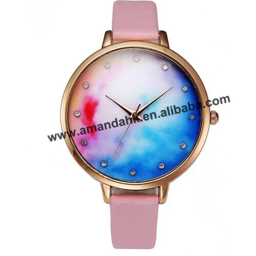Hot Sale Fashion Women Watches Thin Leather Cute Quartz Sky Moon Wrist Watch Women Dress Men Rhinestone Bracelet Watches 8233
