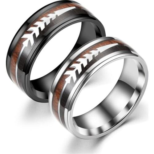 Fashionable New Stainless Steel Two Color Wood Grain Arrow Ring Christmas Tree Ring Personality Jewelry for Men and Women