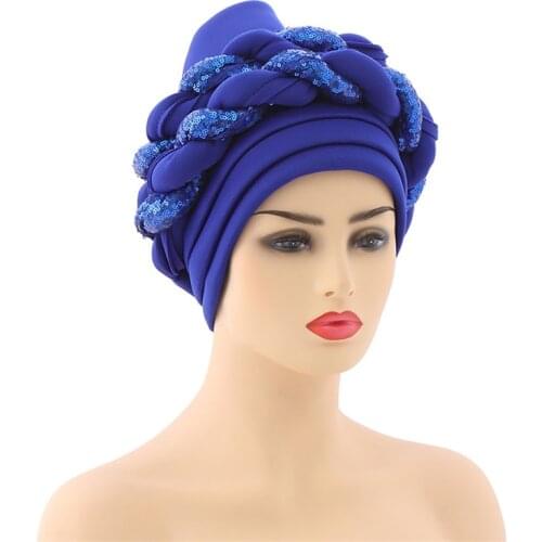 Shinning Braids Muslim Turban Caps Womens Head Wraps Female Headscarf Bonnet Turban Femme Musulman African Headtie wedding Gele