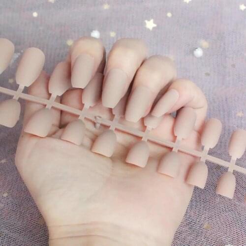Fleshy Matte Nail Sticker 24 Women Girls Matte Long Nails False Stickers Patches Ballet Fake Nails Decoration Patch nailart