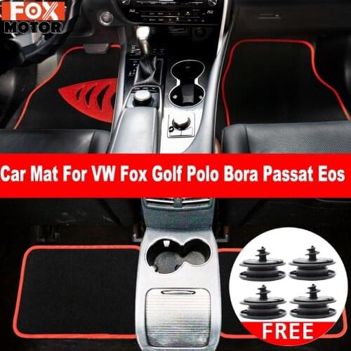 Set Car Floor Mat Carpet For VW Fox Beetle Eos Jetta Passat Up Clips Front Rear All Weather Protection Shark Gill Pattern Racing