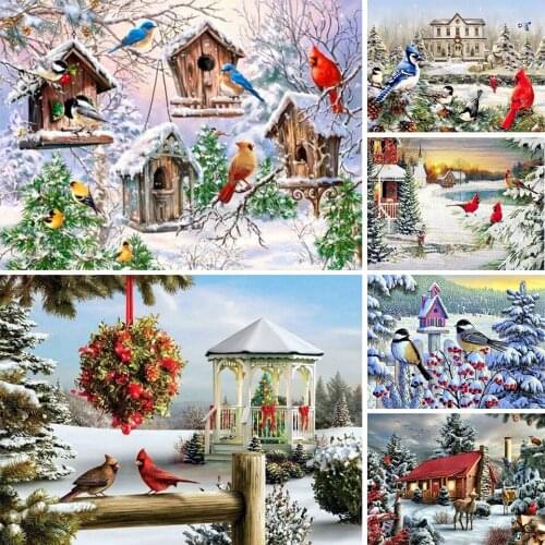 5D Poured Glue Diamond Painting Kits Scalloper Edge Full Round Drill Bird Landscape Snow Scene Animal Home Decoration Embroidery